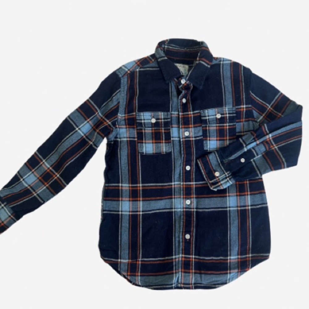 Crewcuts Navy and Orange Plaid Button Down Shirt